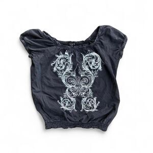 y2k fairy grunge lettuce hem black blouse